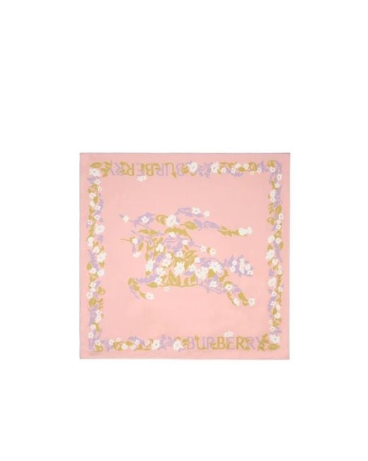 Burberry Pink Floral Prinyed Finished-Edge Scarf