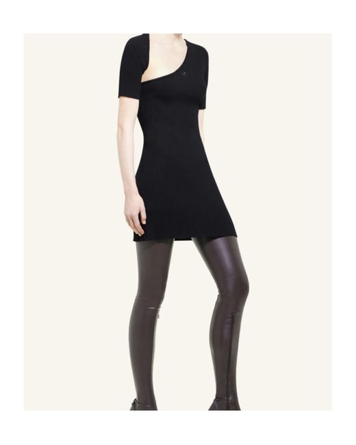 Courreges Black Courrèges Mini Slash Rib-Knit Flared Dress