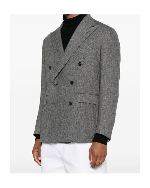 Tagliatore Gray Herringbone Double-Breasted Blazer for men