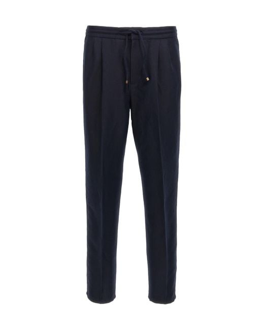 Brunello Cucinelli Blue Drawstring Straight-Leg Trousers for men