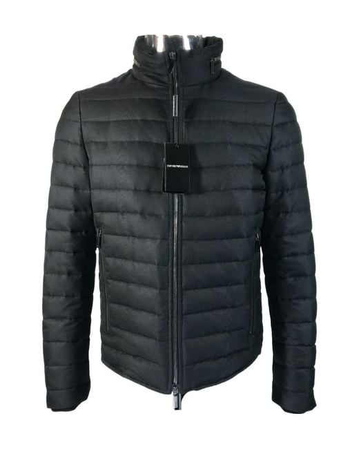 Emporio Armani Black Down Jacket With Standing Collar for men