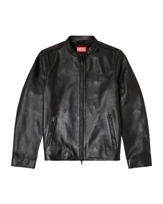 DIESEL Black Logo-Embossed Leather Jacket for men