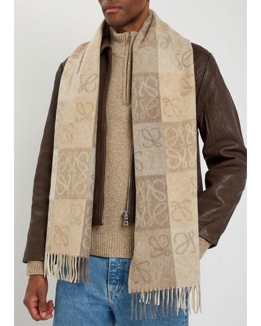 Loewe Natural Anagram-Intarsia Wool And Cashmere-Blend Scarf for men