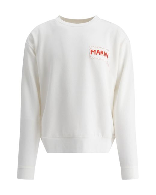 Marni White Logo Patch Crewneck Sweaters for men