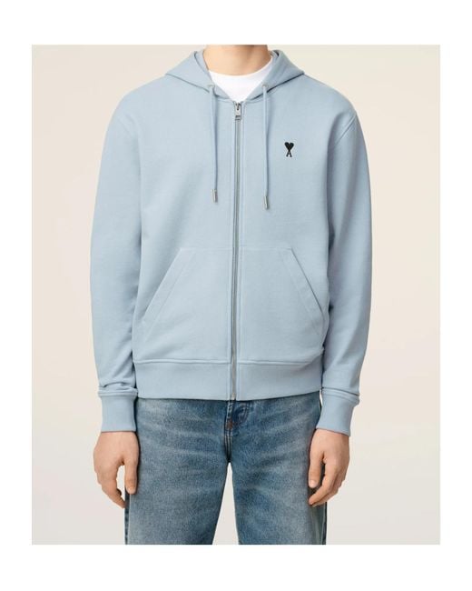 AMI Blue Ami De Coeur Zip-Up Hoodie for men