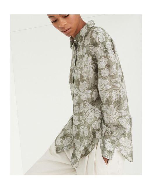 Brunello Cucinelli Gray Floral Printed Buttoned Shirt