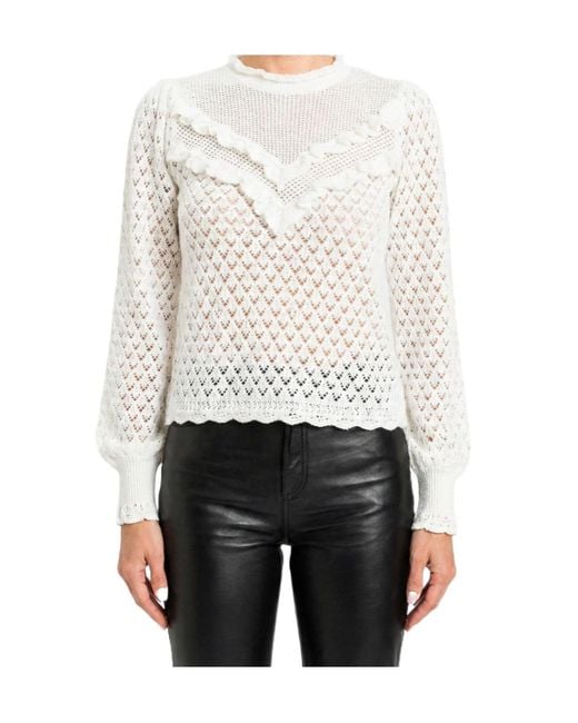 Twinset White Ruffled Long-Sleeved Knitwear