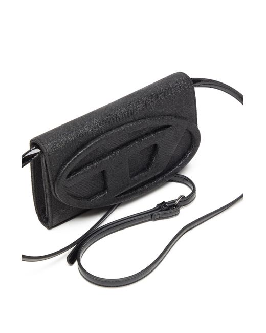DIESEL Black 1Dr Logo-Plaque Glitter Wallet