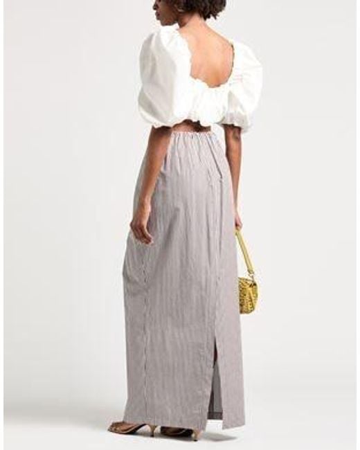 Brunello Cucinelli Gray Pleated Vertical-Stripe High-Waist Midi Skirt