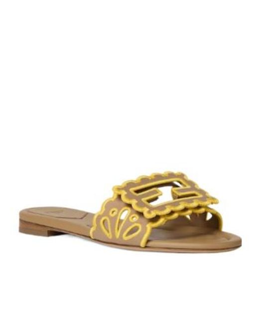 Fendi Metallic Baguette Openwork Embroidered Slides