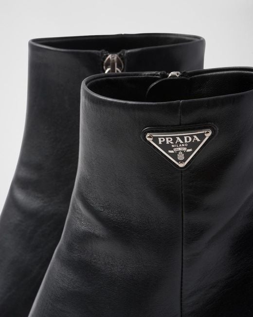 Prada Black Round Head High-Heeled Short Boots