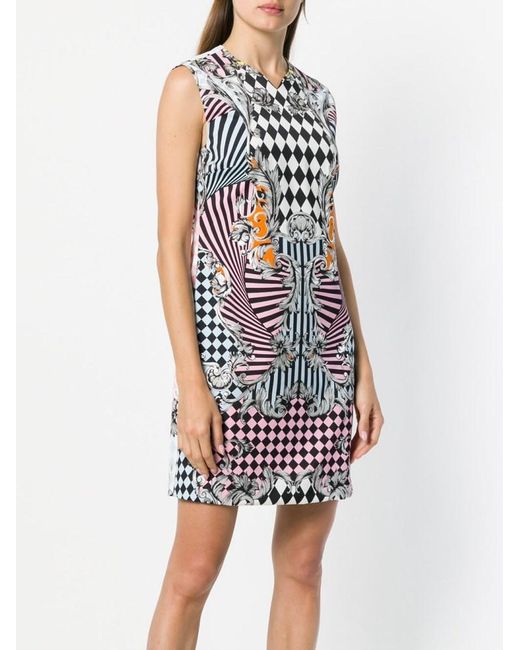 Versace White Color Plaid Baroque Printed Dress