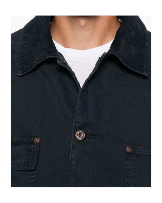 Emporio Armani Blue Corduroy-Collar Logo-Plaque Jacket for men