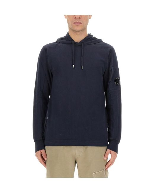 C P Company Blue Lens-Detail Cotton Hoodie for men