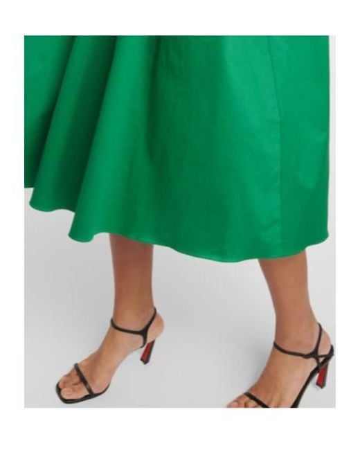 Oscar de la Renta Green Off-Shoulder Silk Midi Dress