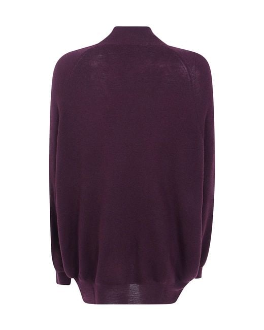 Aspesi Purple Ribbed Long-Sleeve Knit Top