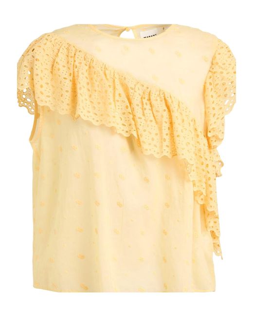 Isabel Marant Yellow Solid Embroidered Short-Sleeve Top