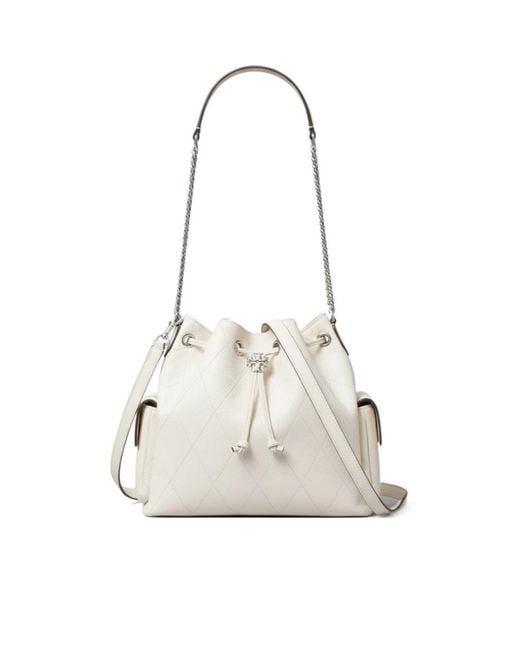 Tory Burch White Charlie Drawstring Shoulder Bag