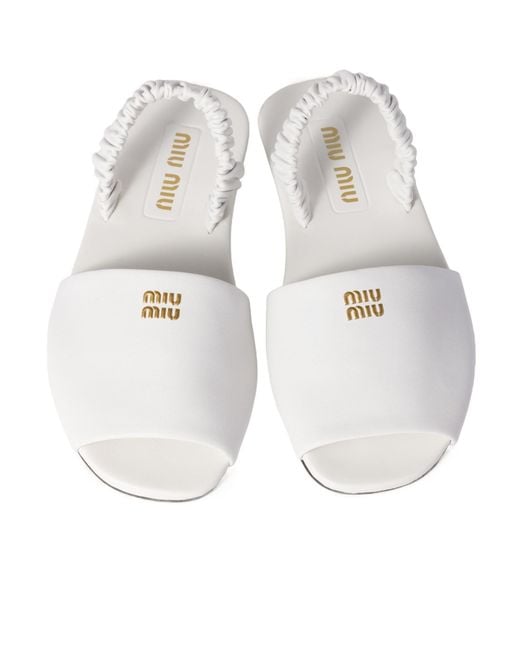 Miu Miu White Ruches Nappa Leather Sandals