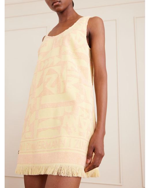 Zimmermann Natural Solstice Geometric-Pattern Fringed Mini Dress