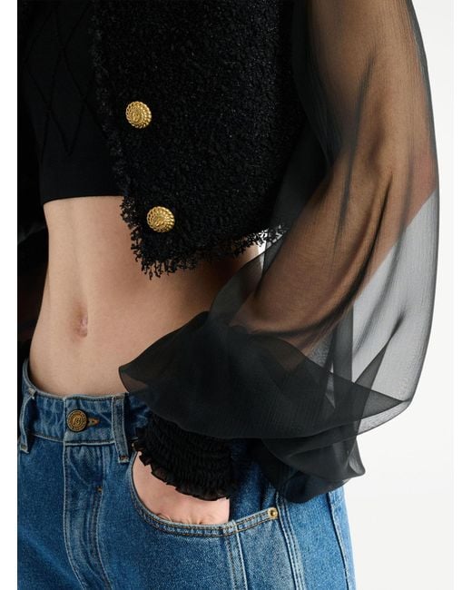 Balmain Black Cropped Tweed Muslin Jacket