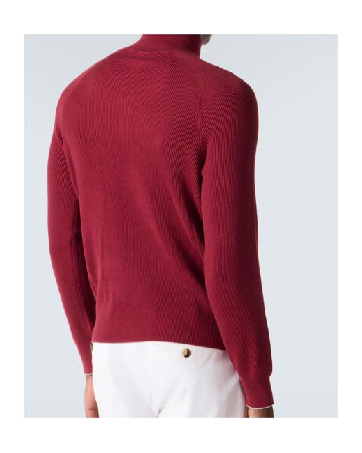 Brunello Cucinelli Red Ribbed-Knit Cotton Sweater for men