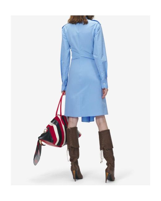 McQueen Blue Gathered Midi Shirt Dress