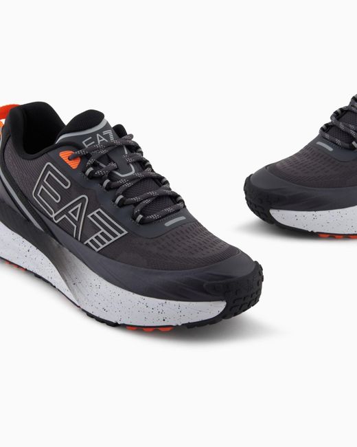 EA7 Black Logo Printed Lace-Up Sneakers for men