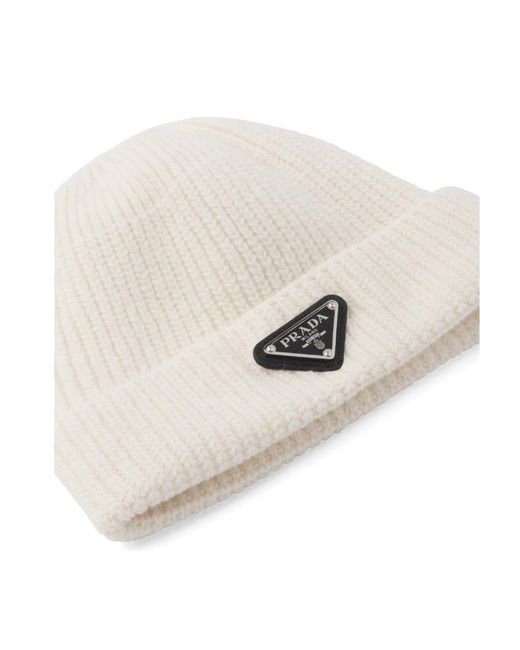 Prada White Wool And Cashmere Beanie for men