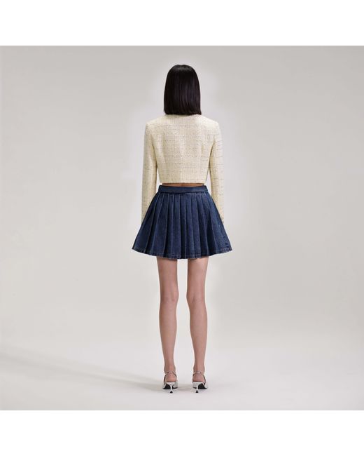 Self-Portrait Blue Cropped Bouclé Jacket