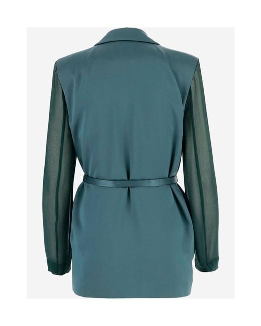 Pinko Blue Sheer-Sleeve Shiny Blazer