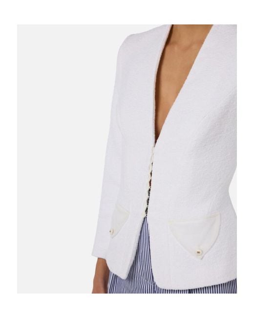 Elisabetta Franchi White Sheer-Back Fitted Blazer