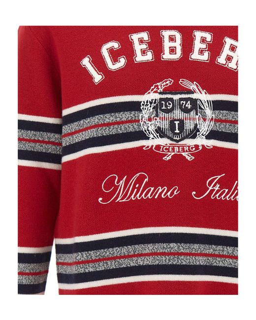 Iceberg Red Logo Striped Knitted Sweater for men