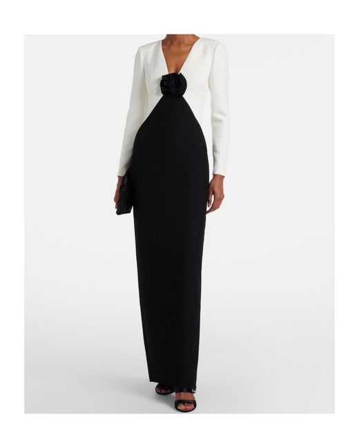 Roland Mouret Black Floral-Appliqué Crêpe Gown