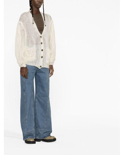 Loewe White Logo Cable Knitted Cardigan