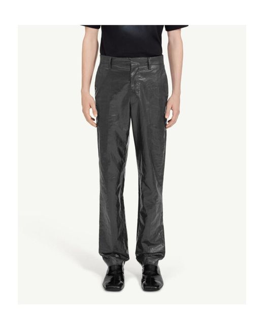 MM6 by Maison Margiela Gray Crinkled Linen Trousers for men