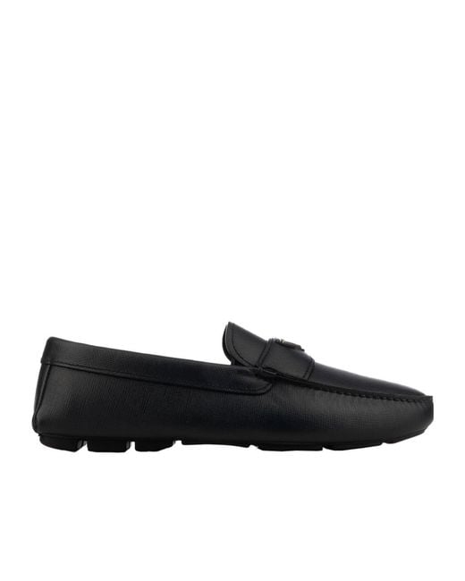 Prada Black Logo Leather Loafers for men