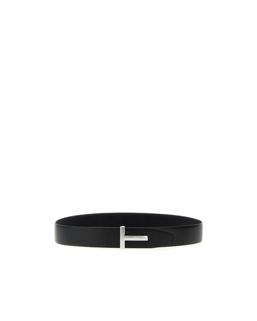 Tom Ford White T-Logo Plaque Reversible Buckle Belt for men