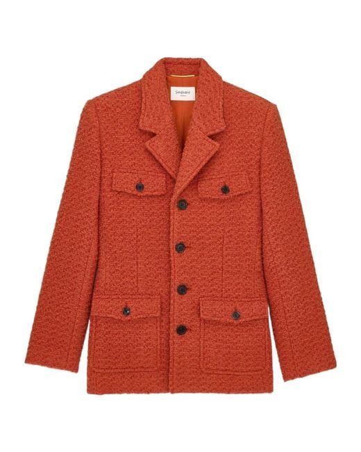 Saint Laurent Red Single-Breasted Long-Sleeved Jacket