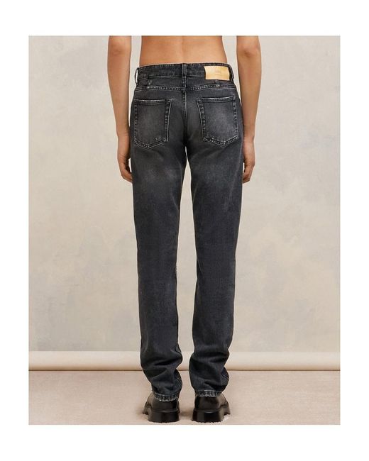 AMI Gray Logo-Patch Straight Leg Jeans for men