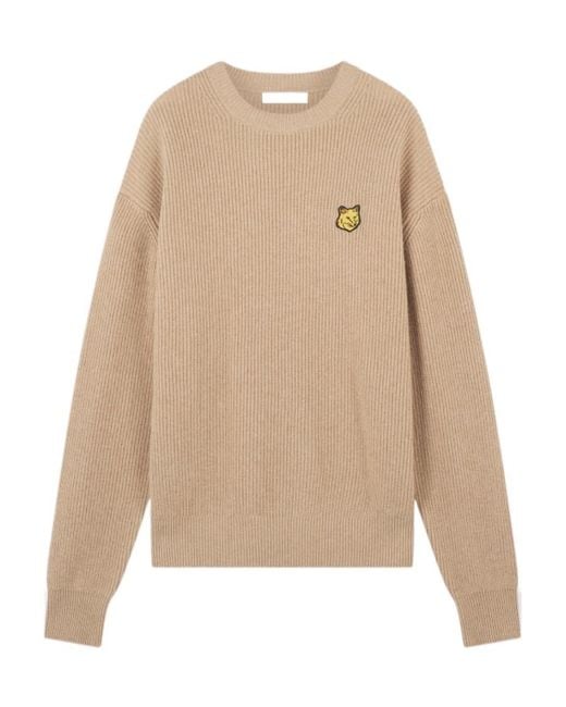 Maison Kitsuné Natural Maison Kitsuné Fox Patch Knitted Jumper for men