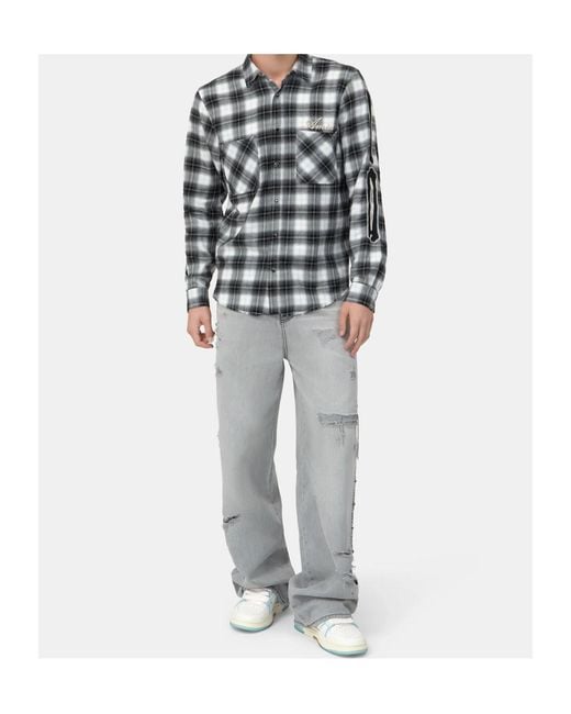 Amiri Gray Long-Sleeved Checked Shirt for men