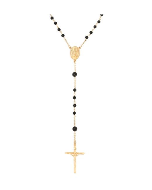 Dolce & Gabbana White Rosary Cross Pendant Embellished Necklace for men