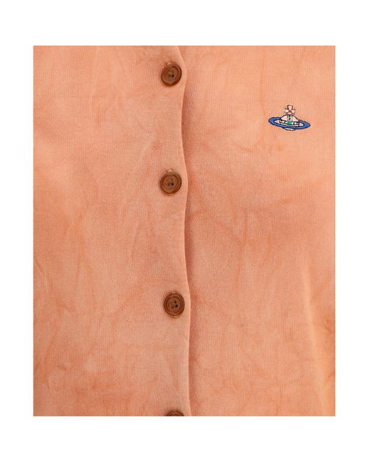 Vivienne Westwood Orange Logo Embroidered Buttoned Cardigan
