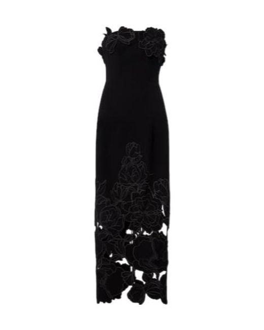 Leo Black Rayna Floral-Appliqué Midi Dress