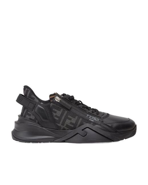 Fendi Black Flow Ff Jacquard Lace-Up Sneakers for men