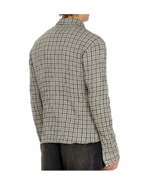 DIESEL Gray Check Shirt With Seersucker Effect for men