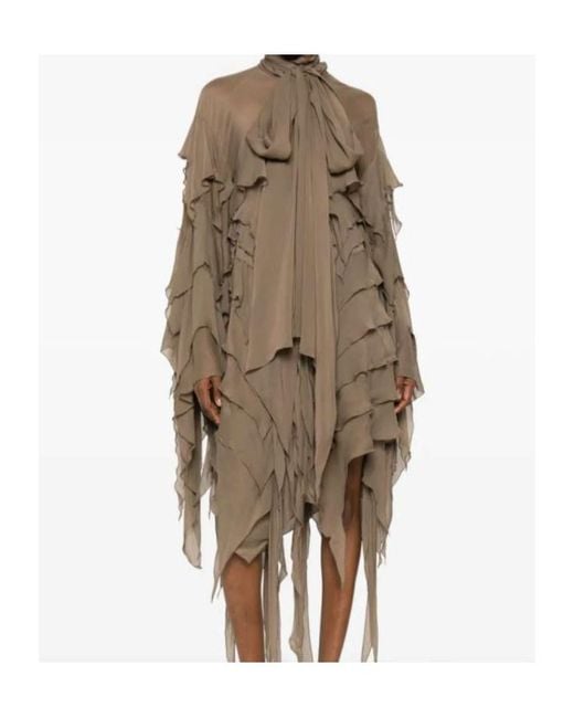 Blumarine Natural Ruffled Pussy-Bow Dress