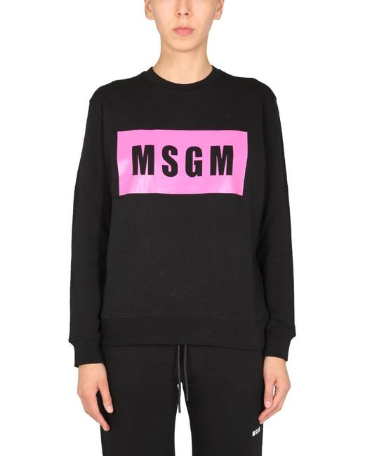 MSGM Black Logo-Print Crew Neck Sweatshirt