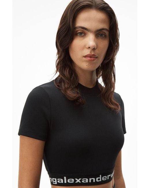 Alexander Wang Black Logo-Tape Cropped T-Shirt